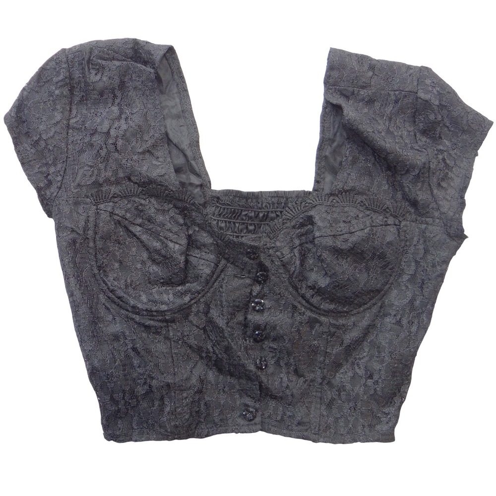 Mirrors Vintage Black Floral Lace Corset Top Bustier Cropped Whimsigoth Size 5